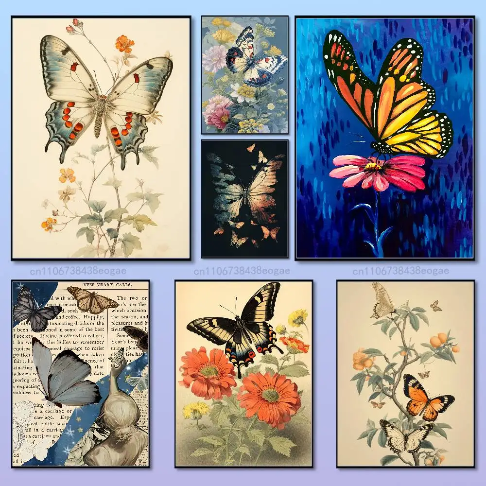 

Retro Art Butterfly Poster HD Art Sticky Wall Waterproof For Bedroom Game Room Wall Home Decor Gifts