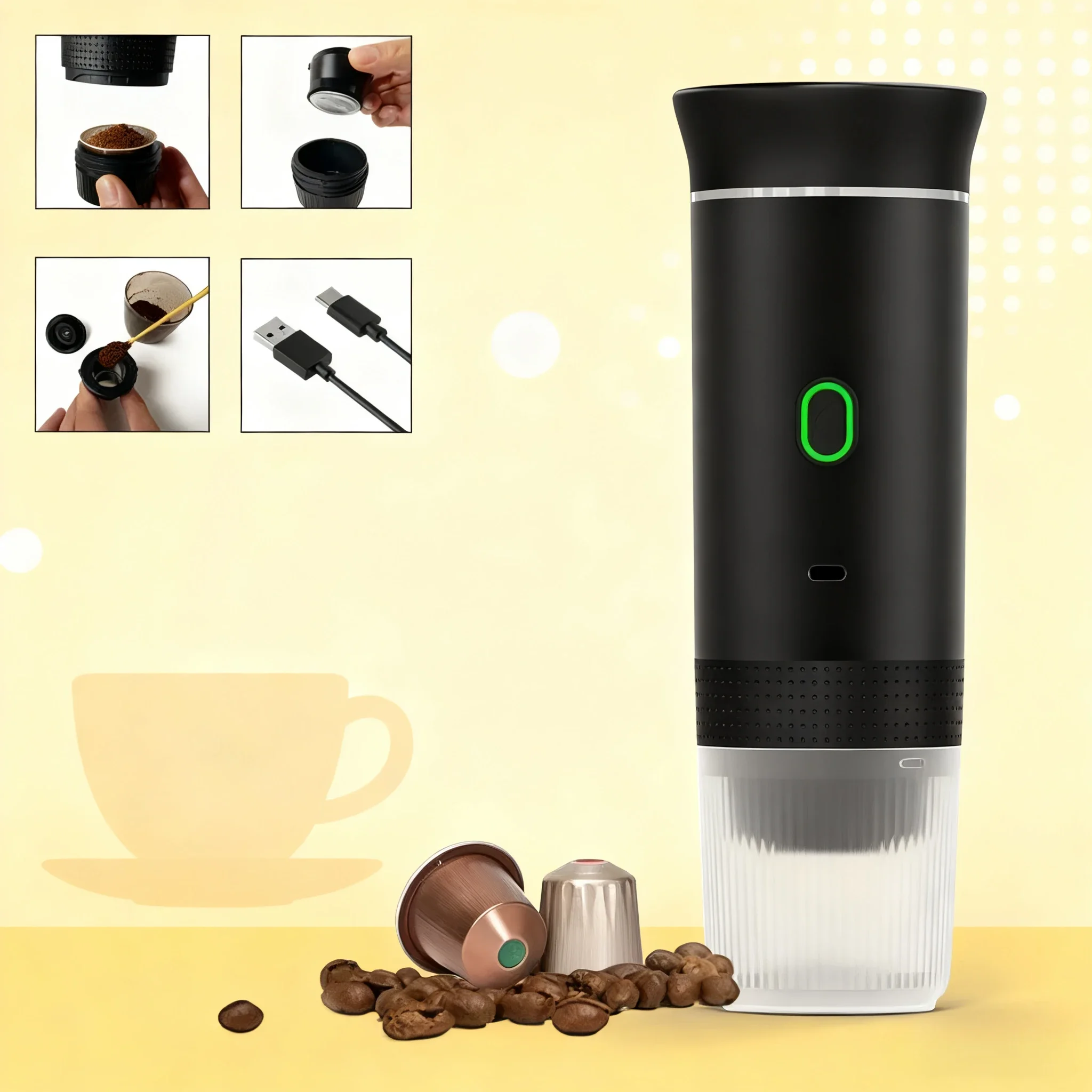 

НОВАЯ капсульная порошковая кофеварка 3-в-1, беспроводная электрическая портативная кофемашина для эспрессо для дома, кемпинга, путешествий, кофеварка