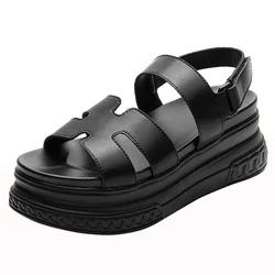 7CM Luxury Designers 2024 Fashion Leather Women Platform Sandals Chunky Sports Wedge Shoes For Woman Summer Students Shoes Large