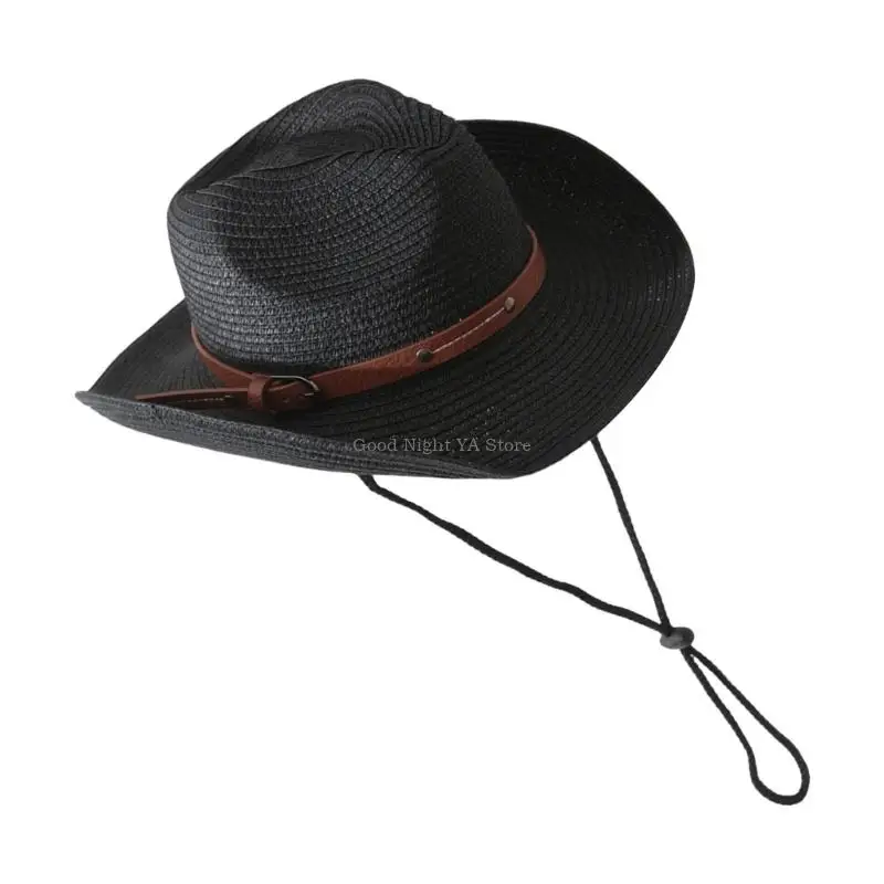  Classical Western Styles Straw Sun Hat Adjustable Roll Brims Panama Hat For Outdoor Activity And Fashion Enthusiasts