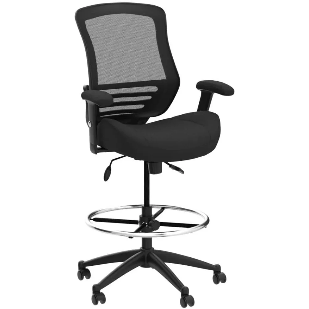 인체공학적 메쉬 사무용 드래프팅 의자 (조절 가능한 발판 및 높이 조절 가능한 팔걸이 포함) (블랙)