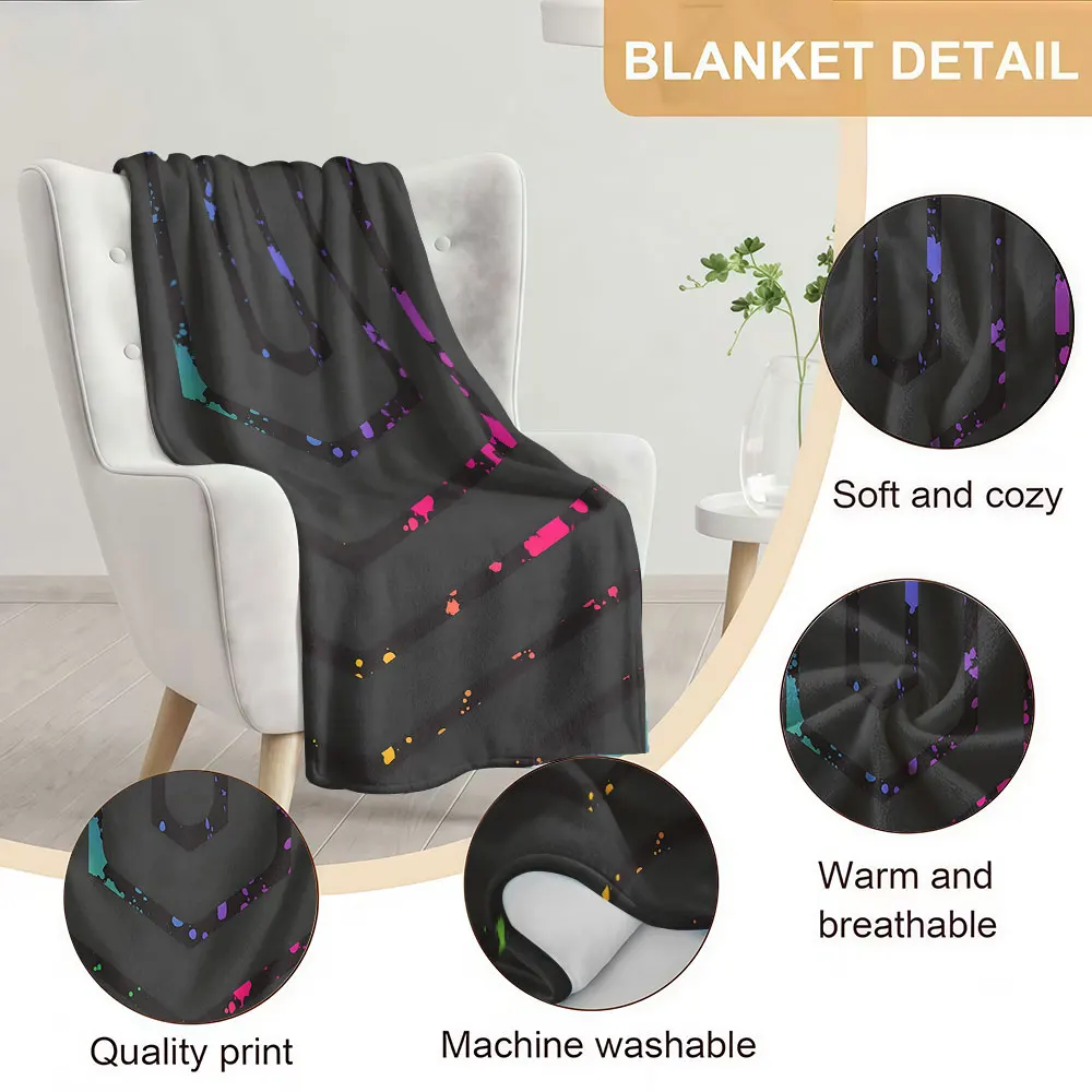 Dark Gradient Chevron Paint Splash Soft Warm Flannel Blanket Lightweight Cozy Christmas Halloween Home Decor Room