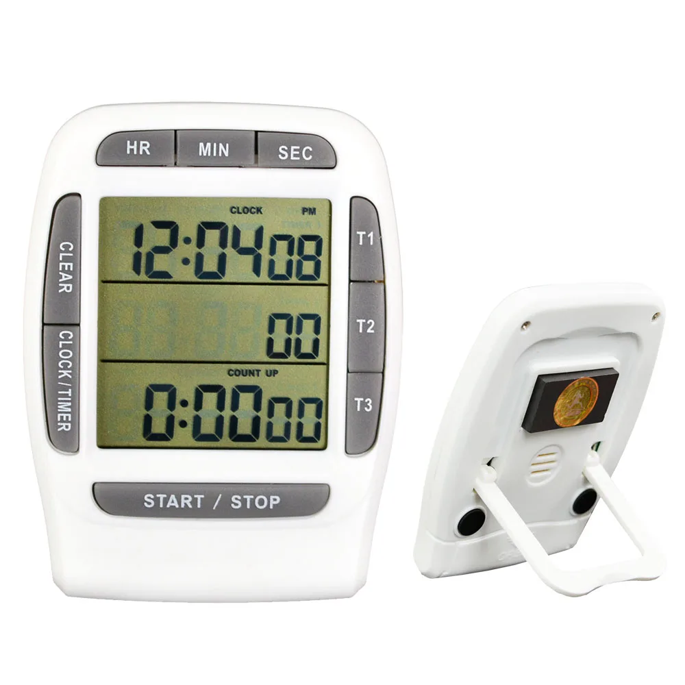 Digital LCD Multi-Channel Kitchen Magnetic Timer Countdown Laboratory Cooking 3 Channel Timers Hour/Min/Sec AM/PM Gadgets Tools