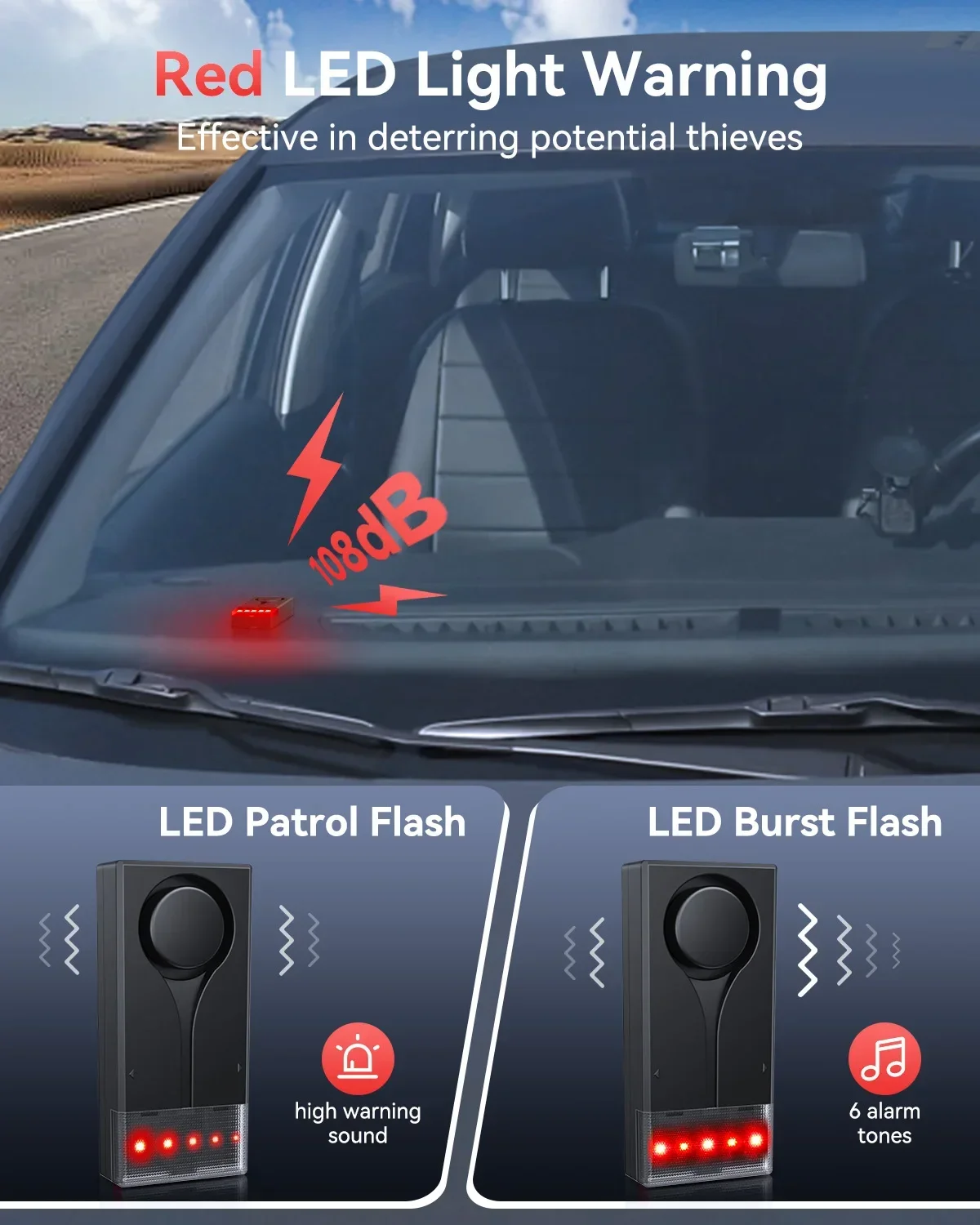 Awapow Alarm Getaran Anti Maling Mobil Nirkabel 108dB dengan Sistem Keamanan Rumah Pintu & Jendela Remote Control Ringan
