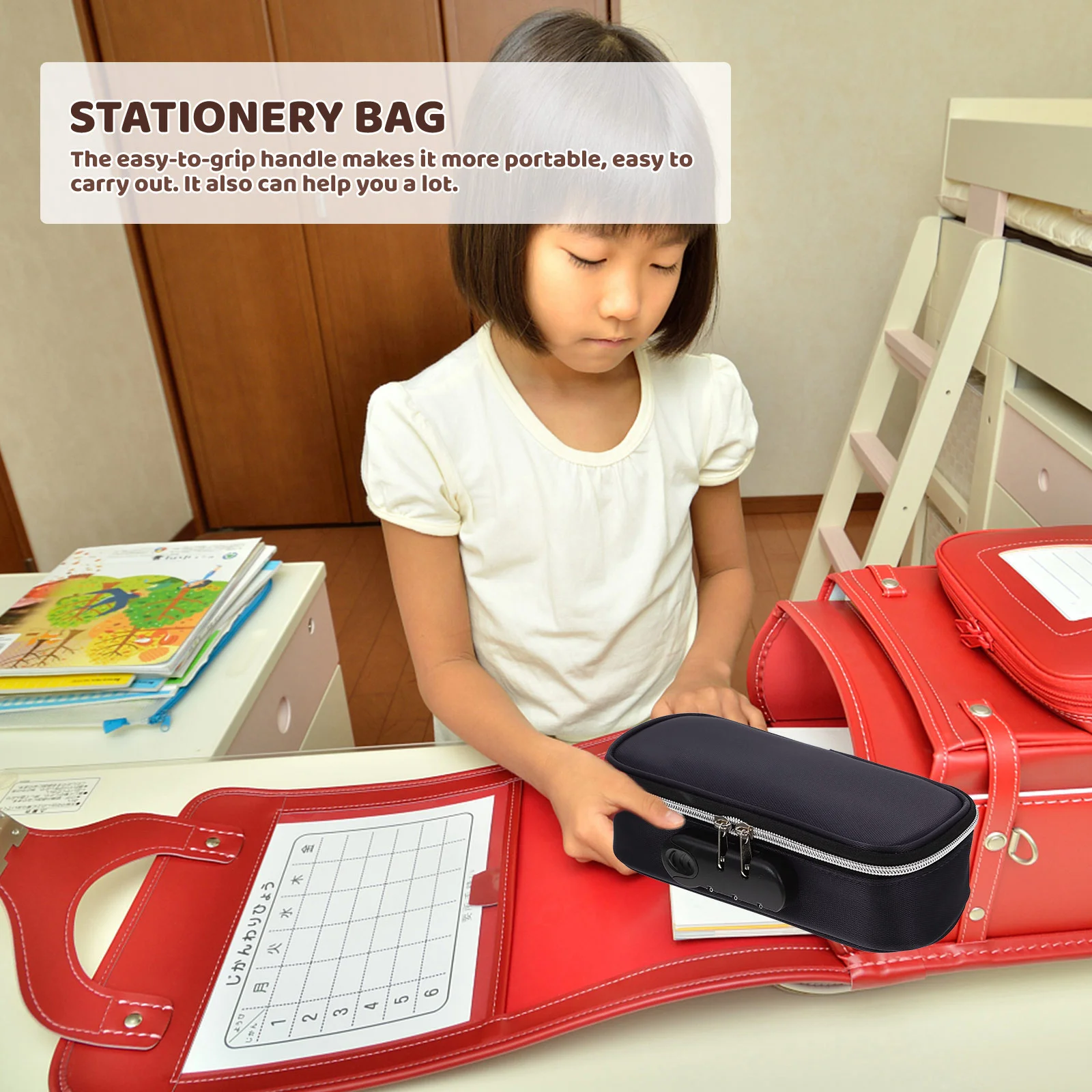 Estuche para lápices con cerradura de contraseña de gran capacidad, organizador de lápices portátil de tela Oxford para estudiantes, bolsa de almacenamiento de suministros escolares