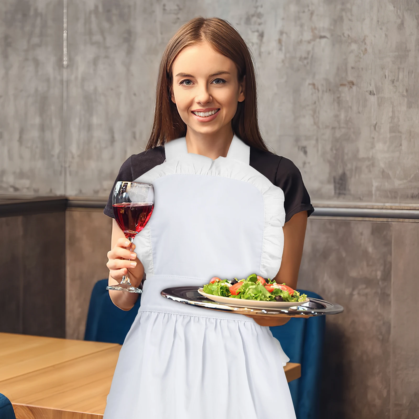 

Adult White Maid Apron Frilly Cotton Apron for Women Kitchen Cleaning Waitress Aprons Cute Cooking Serving Aprons for Women