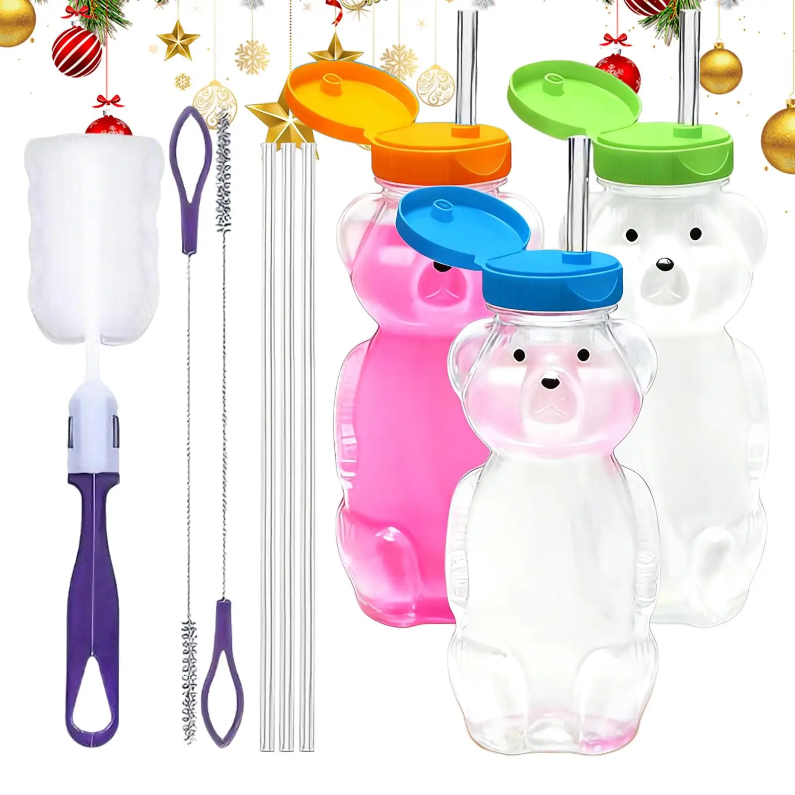 

Straw Cup 230ml Cute Sippy Water Bottle With Lid Transparent Cute Bear Cups With Straws For Women Kids Girls Iced Coffee Milk