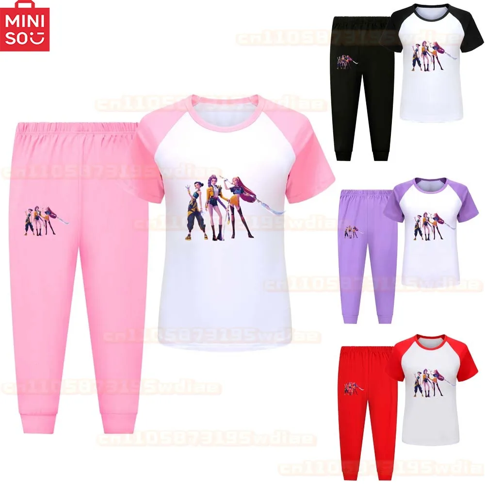

KPop Demon Hunters Kids Pajamas Set for Toddler Girls Short Sleeve T-shirt And Pants 2pcs Summer Sleepwear Comfortable Clothing