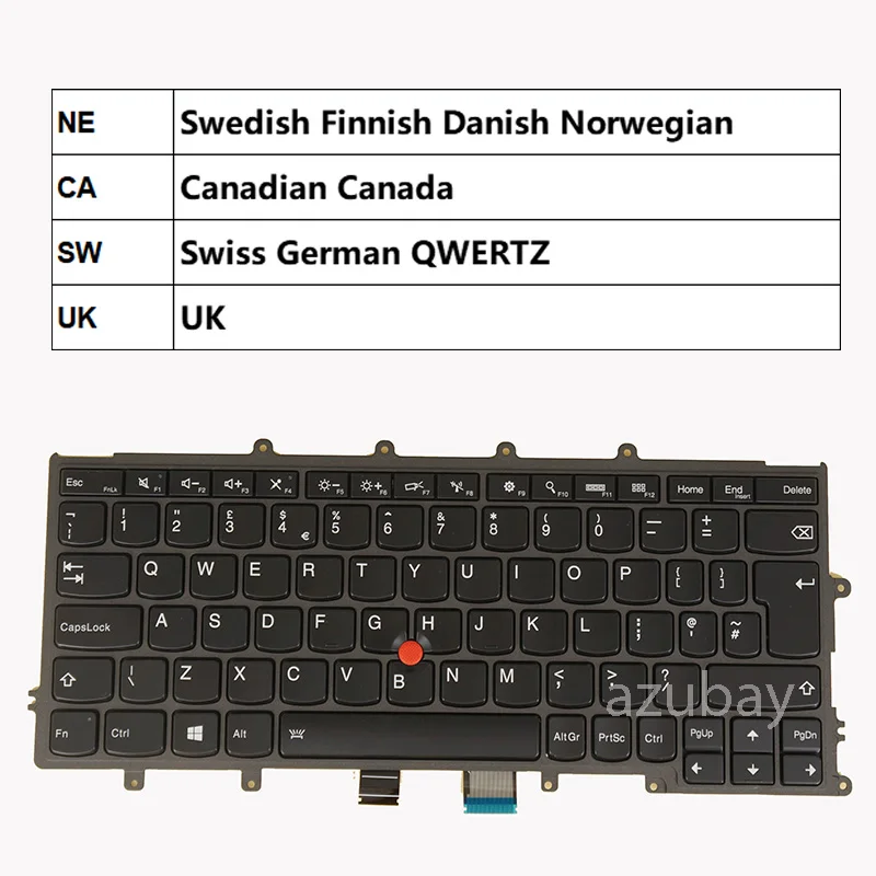 

Backlit Keyboard for Laptop Lenovo Thinkpad X230S X240 X240S X250 X260 X270 A275, 04X0244 04X0206 UK Nordic Canadian Swiss CH