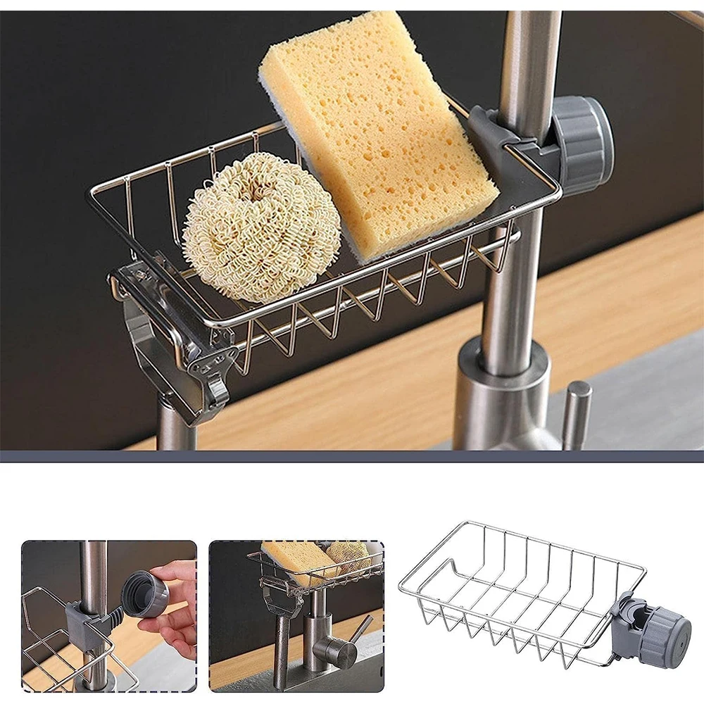 Kitchen Faucet Drain Rack Hanging Rotatable Sponge Sink Caddy Organizer Towel Rack Shelf Organizer Kitchen Bathroom Accessories