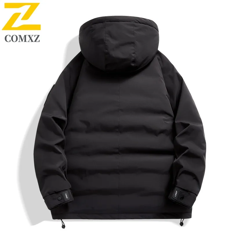 COMXZ 2025 Men Winter Coat Thermal Lined Hooded Puffer Jacket Windproof Waterproof Detachable Fur Collar Thickened Outdoor Parka