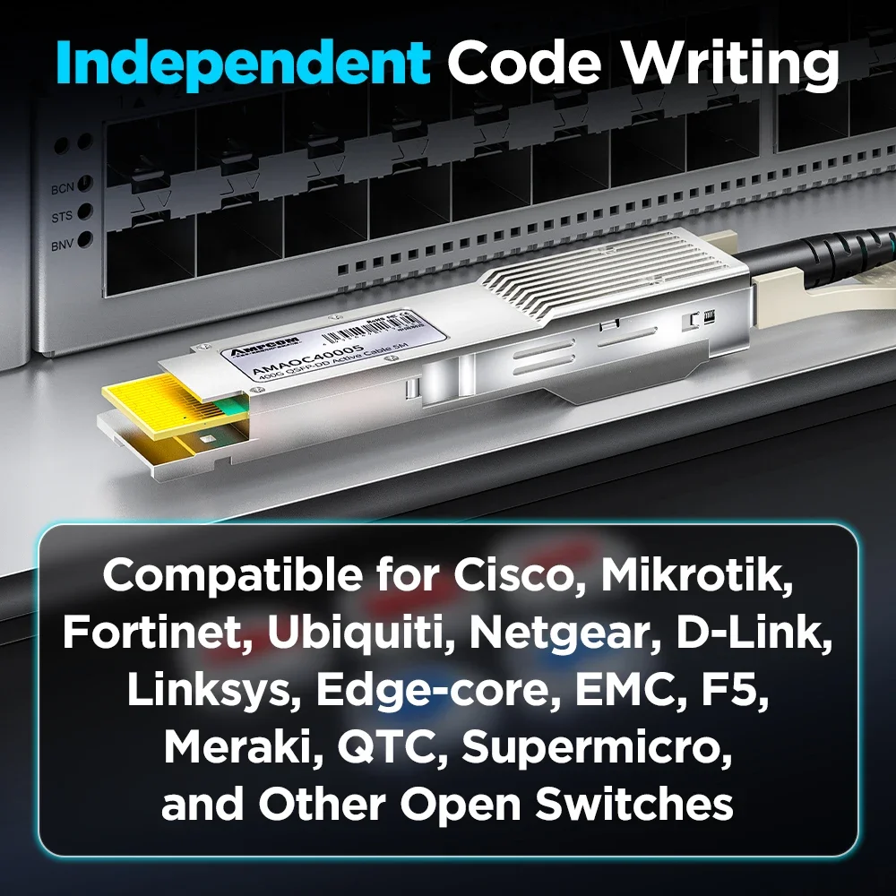 AMPCOM 400G QSFP-DD Active Opitical Cable (AOC) LSZH, Compatible for Cisco, Mikrotik, Fortinet, Ubiquiti, Netgear, Arista etc