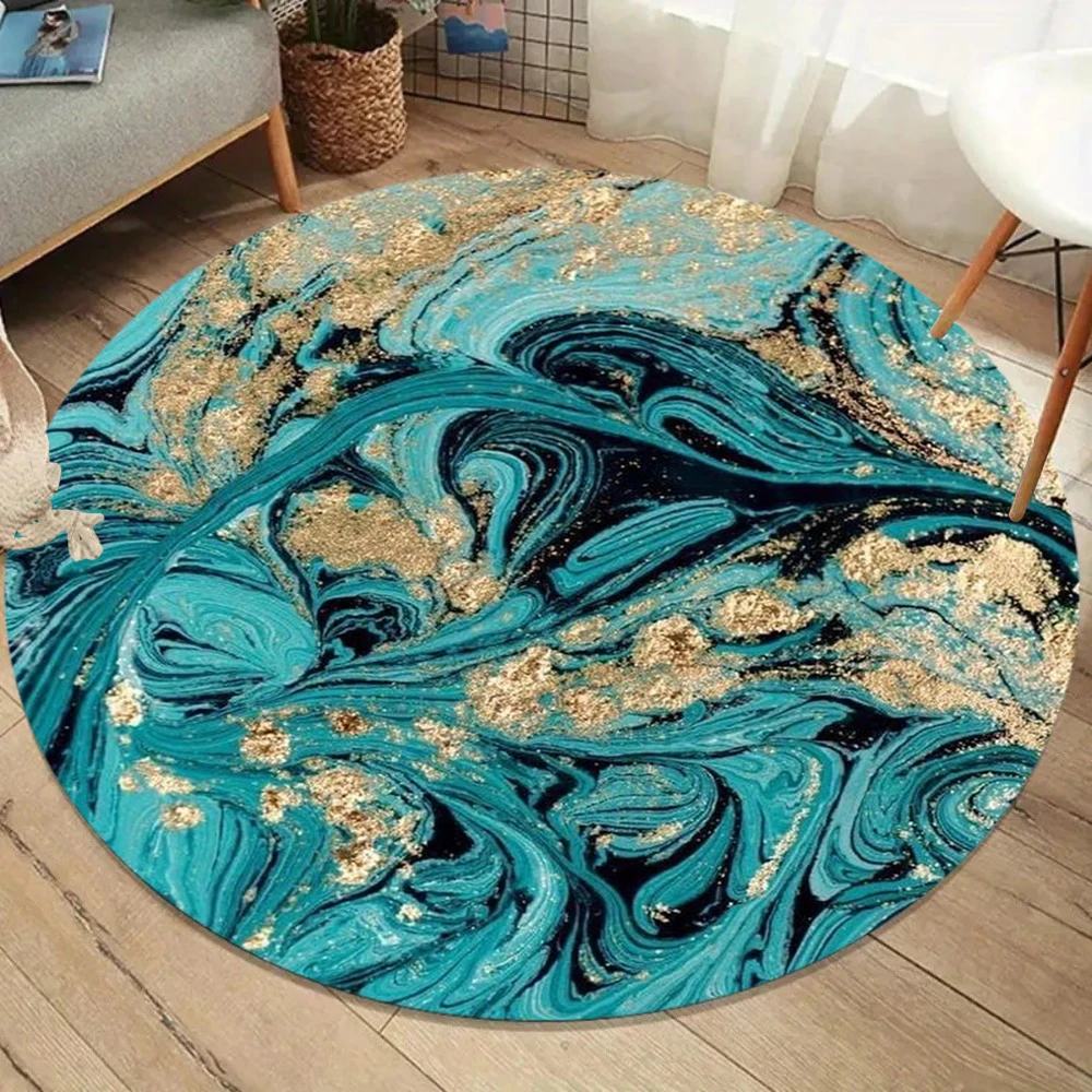 Gold Foil Marble Pattern Round Rug Living Room Bedroom Carpet Glittering Design Soft Durable Home Decor Luxury Stylish Styles