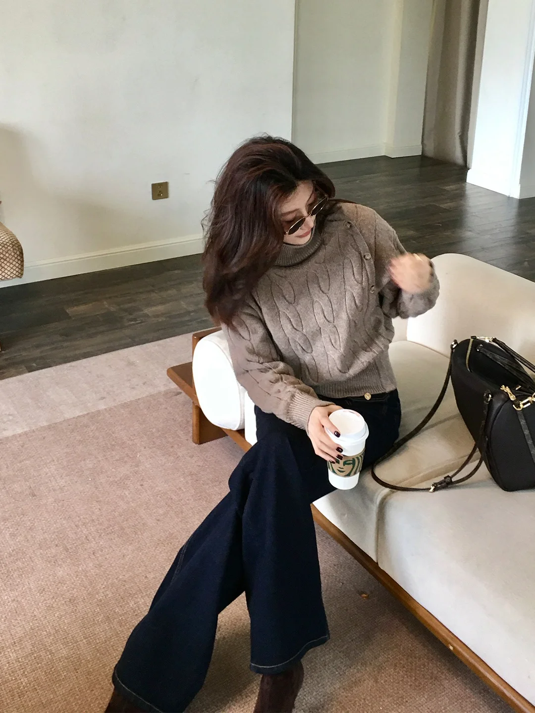 Dragon Xier Wool Blend Knitted Sweater High Ne Lazy Sle Women's Top Button Side Loose ape Knitwear Spring 2026