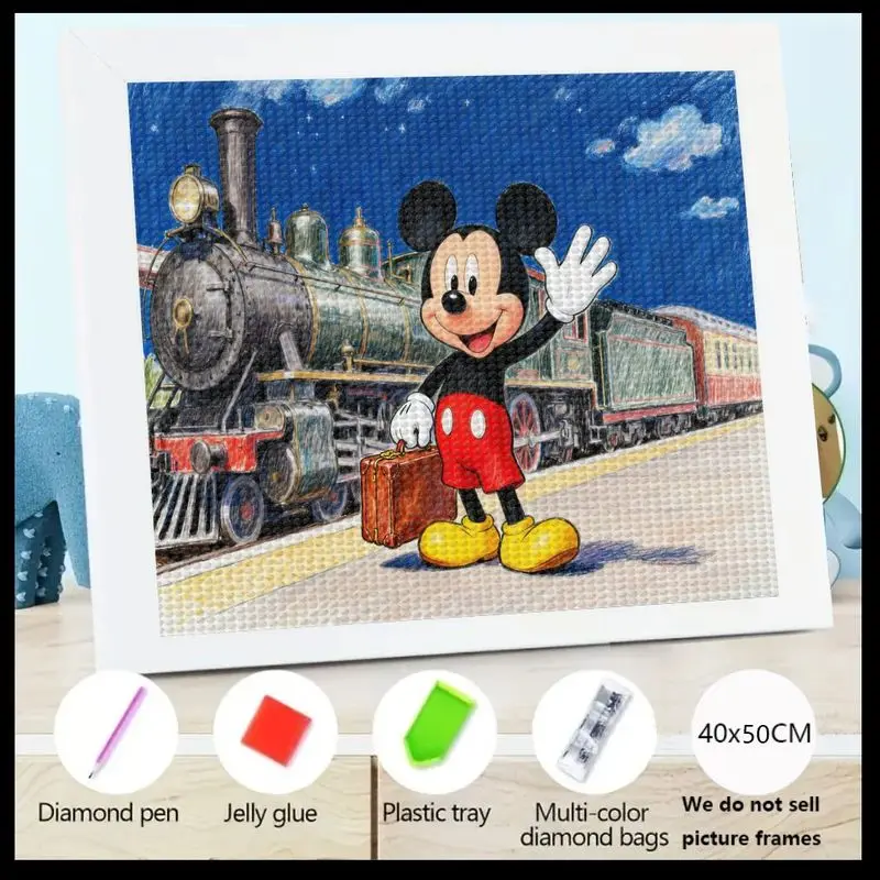 

1 шт., 5D полный дрель, набор для алмазной живописи с классической Микки Маусом, размахиванием в чемодане в винтажном железнодорожном станке, кристаллом «сделай сам»