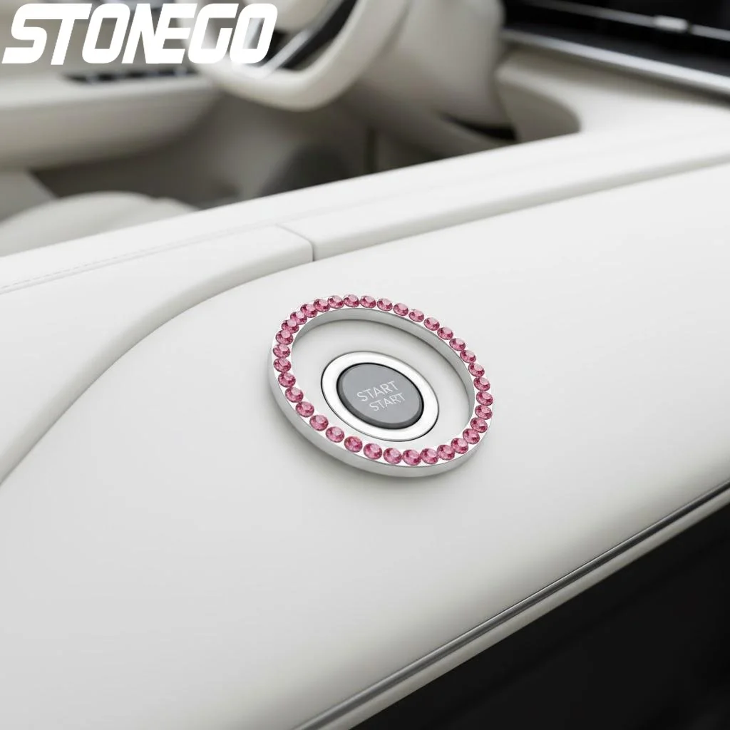 Car One Key Engine Start Stop Button Cover Trim Crystal Diamond Ring Interior Decoration Accessories Auto Decor