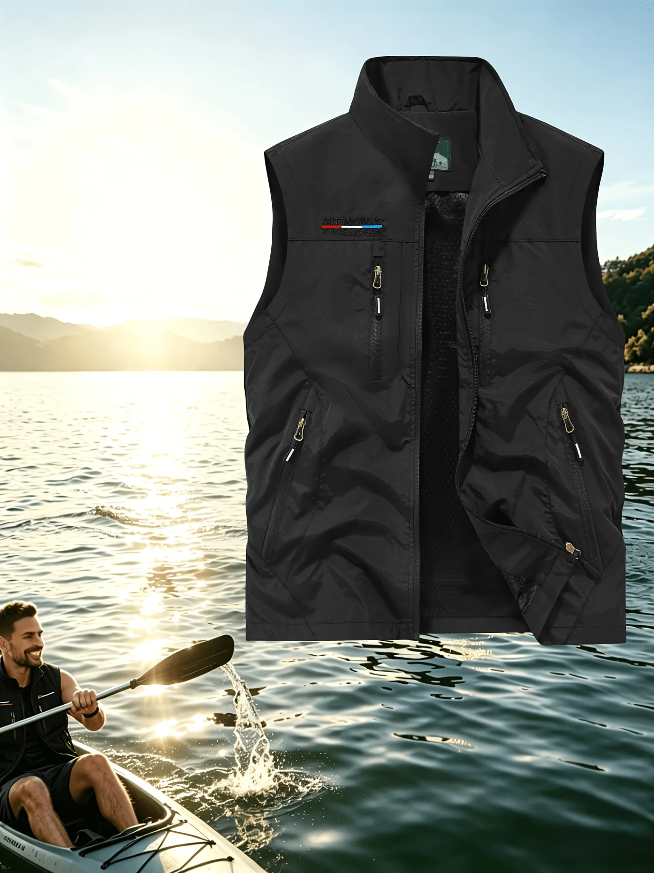 Biker-Weste mit Herren-Freizeit-Outdoor-Sportjacke, atmungsaktiv, modisch, zum Angeln, ärmellos, Damen-Westen, taktisch – Detail 3
