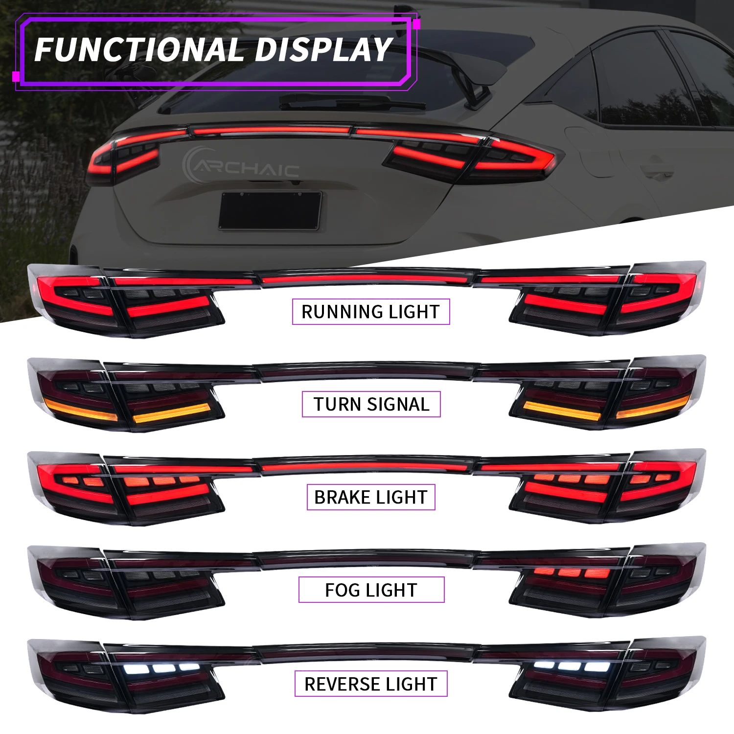 مجموعة المصابيح الخلفية LED واضحة الجيل الحادي عشر الجديد لـ Hatchback Type-R 2021+ ضبط المصباح الخلفي للسيارة #4