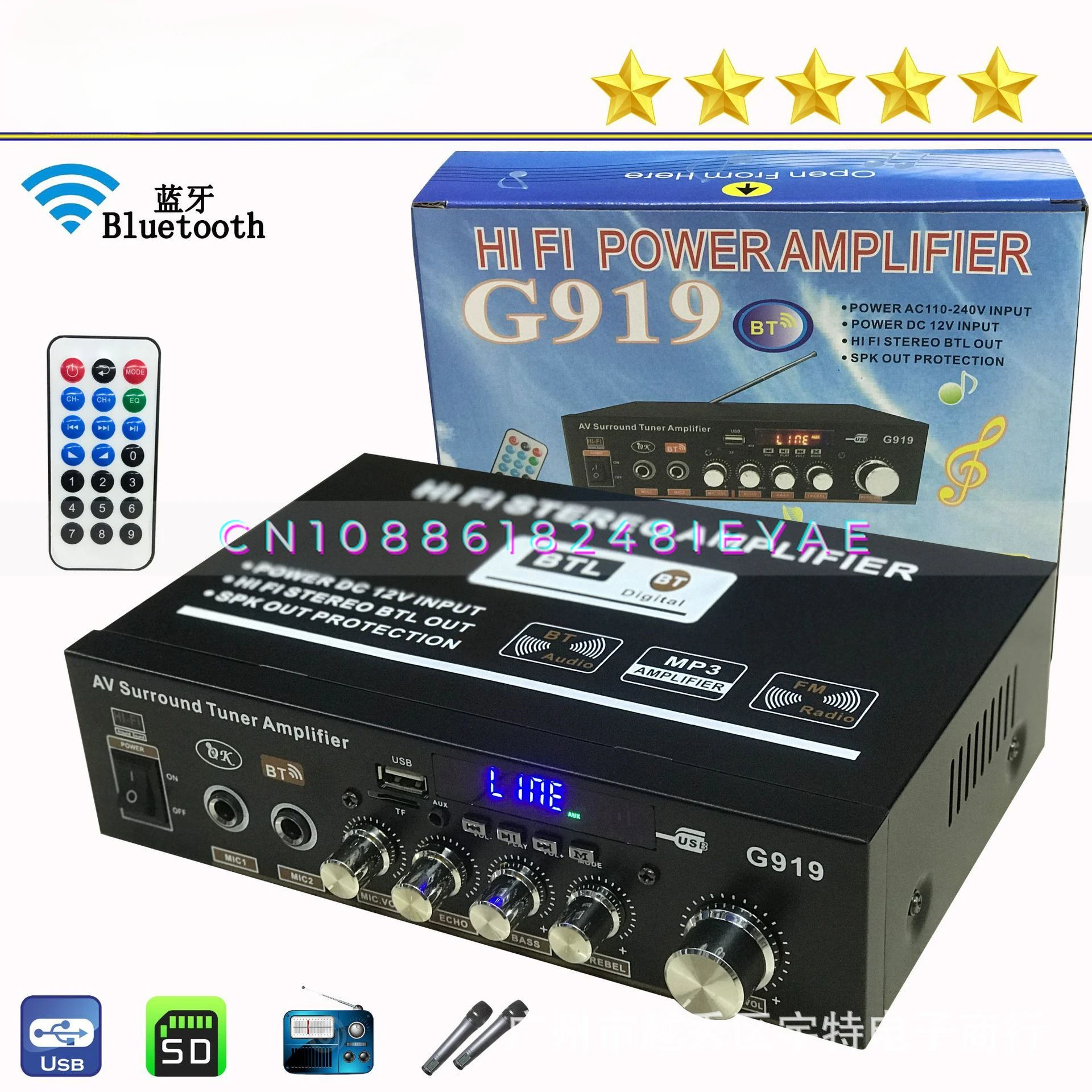 Smart Hot-selling Digital High-power Amplifier 110v-220v, 12v Bluetooth, USB Flash Drive, Radio