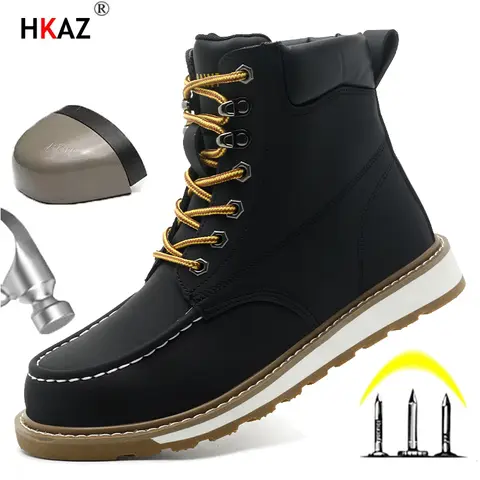 Men's Work Boots Steel Toe Soft Toe Waterproof Slip On Anti-Puncture Slip Resistant Safety Working Boots