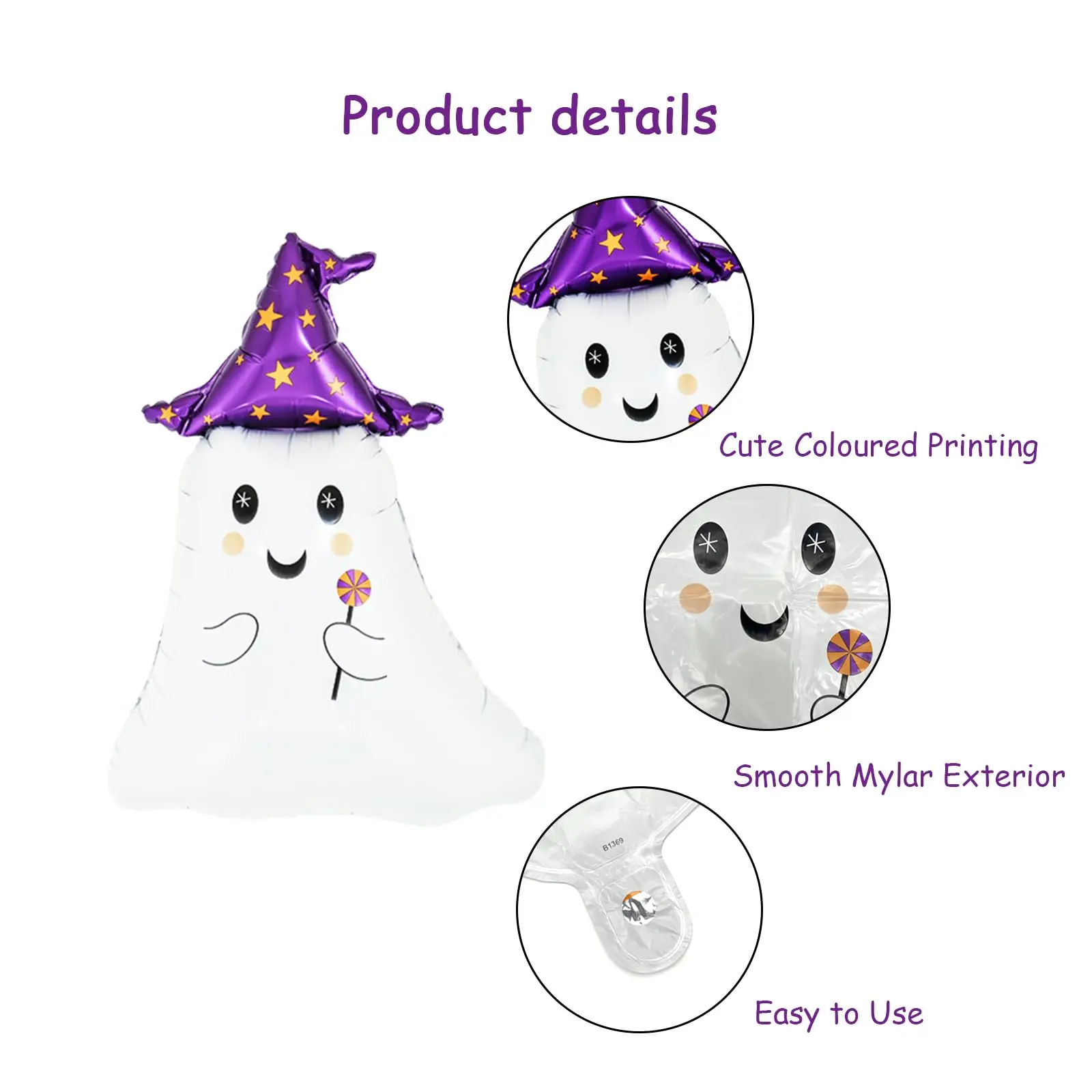 5 Stück 31,5 Zoll süße Geister-Aluminiumfolienballons, Geburtstags-, Halloween-, Spukhaus-Party-Dekorationsballons – Detail 3