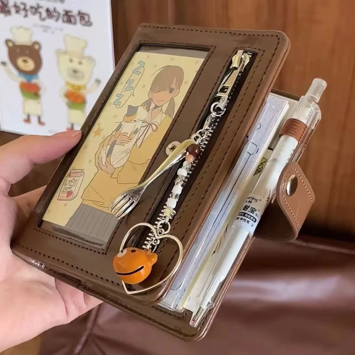 Japanese Korean Retro Brown A7 Loose-Leaf Retro Portable Ins Cute Hand Ledger Inner Page PU Clip-on Notebook Loose Leaf Notebook