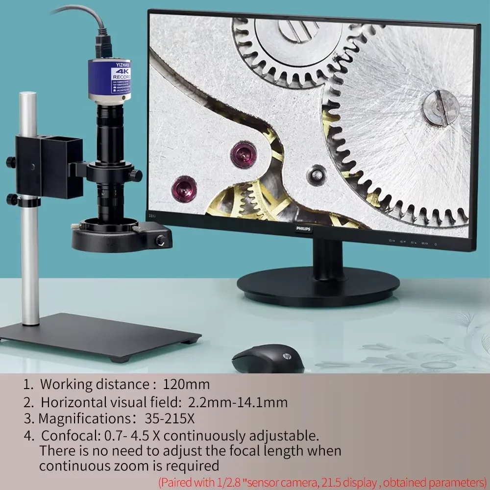 Adjustable Magnification 35X-215X Microscope Lens Dia 50mm 0.7X-4.5X Optical Zooms C-Mount Type Interface For Microscope Camera