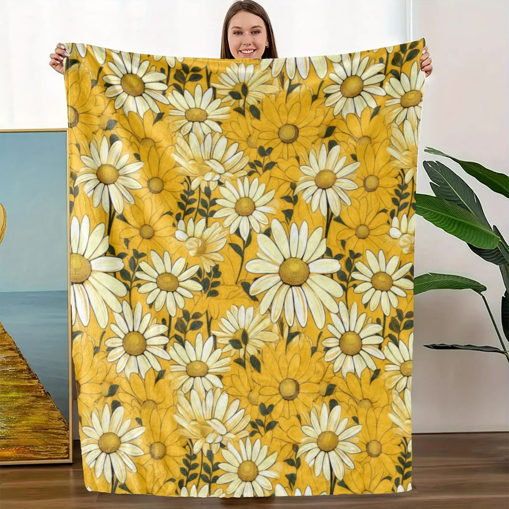 

1 шт. одеяло с желтым узором ромашки в богемном стиле, изготовленное из полиэстера, можно стирать в машине, подходит для декора спальни и гостиной.