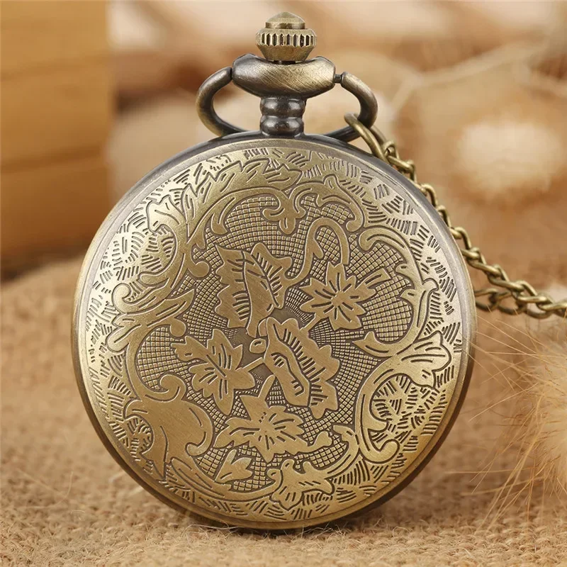 Classic Hollow-Out Flower Cover Arabic Number Quartz Pocket Watch for Men Women with Sweater Necklace Chain Timepiece