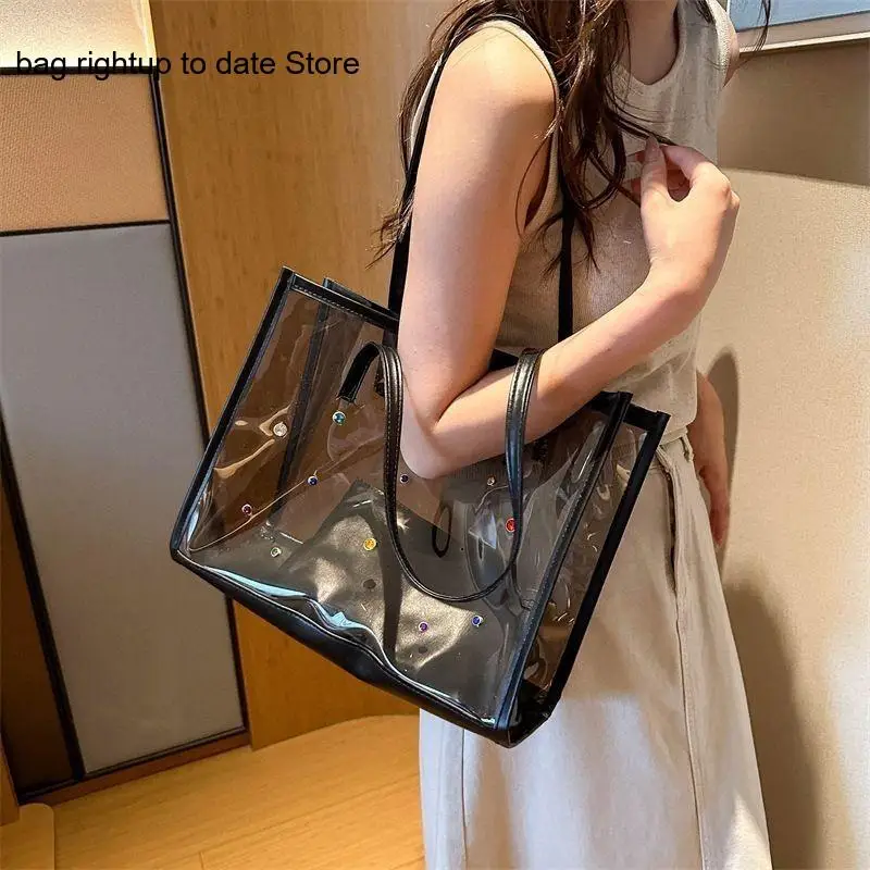 Summer Minimalist Casual See-Through Versatile Large Capacity Commuting Shoulder Handheld Tote Bag for Women