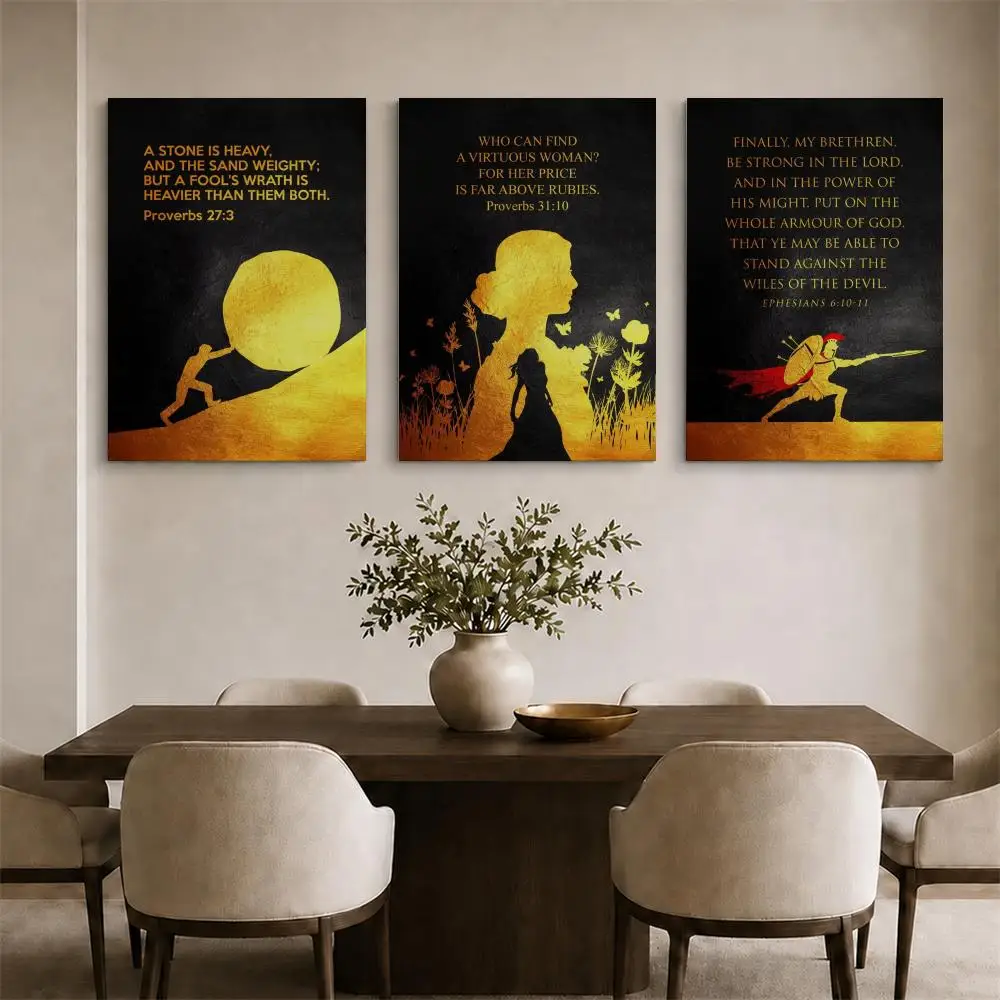 Golden Style Bible Verses Psalm Framed Wall Painting Ready to Hang Canvas Art Poster for Living Room Bedroom Home Decor Decals