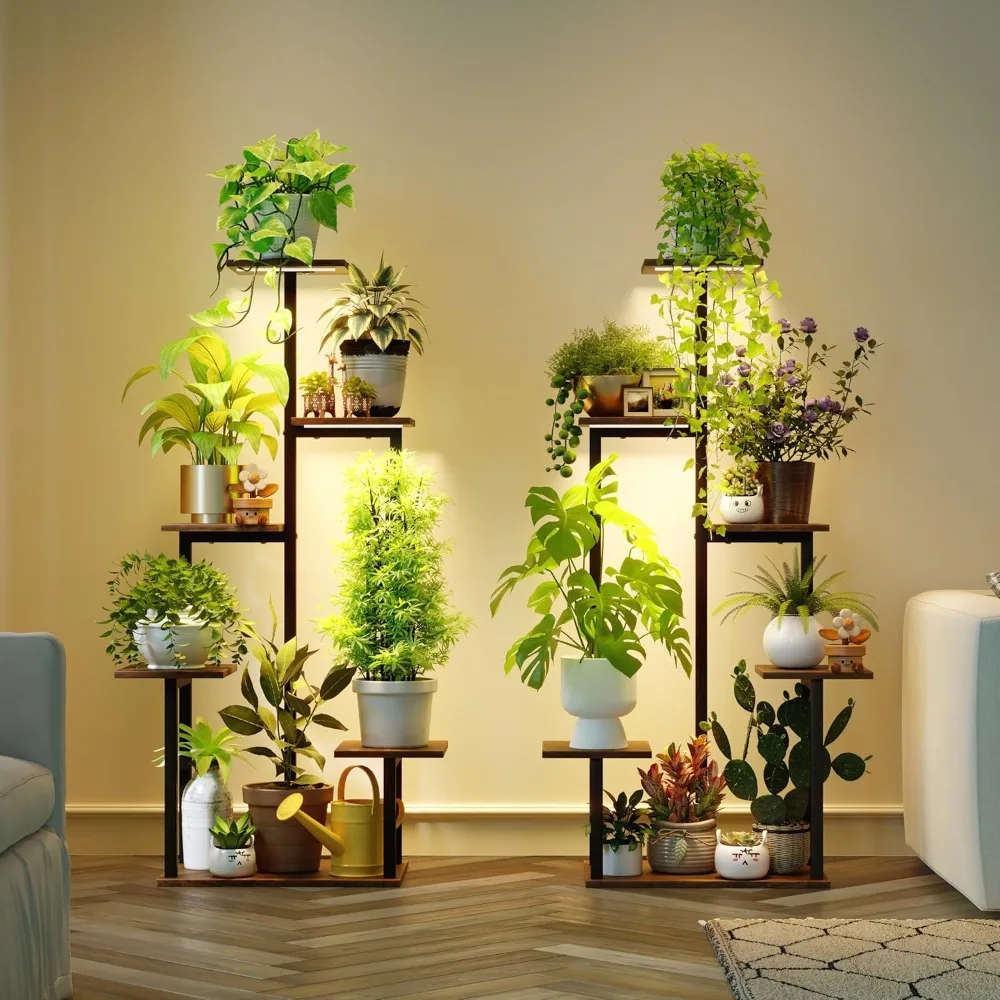 

Plant Stand Indoor with Grow Lights - Tiered Corner Shelf Small Metal Lighted Flower Rack Multiple