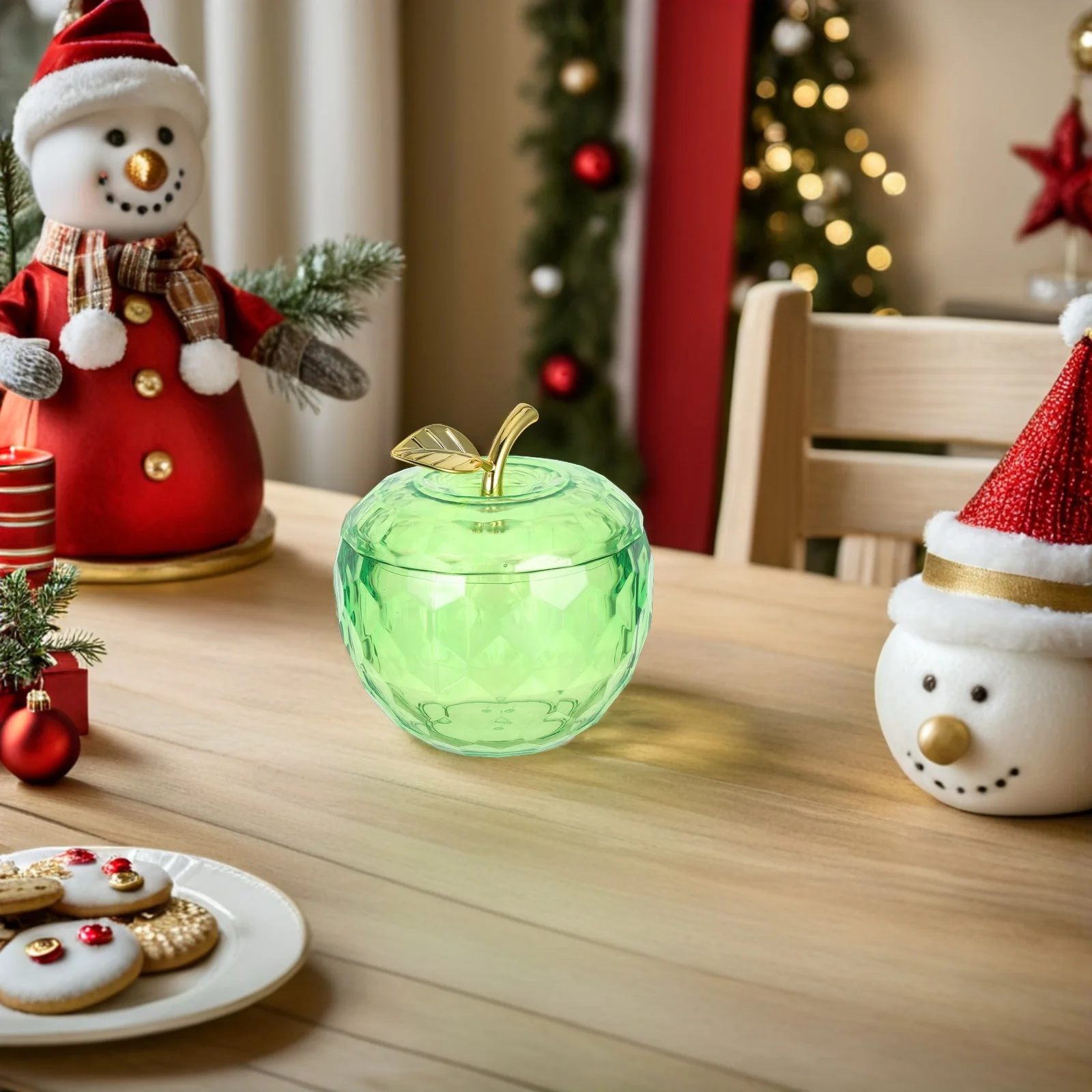 プラスチック製のリンゴ型容器 キャンディジャー 装飾的なクリスマスキャンディ収納ボックス パーティーの記念品 ホリデーのお菓子ボックス プラスチック製のリンゴ