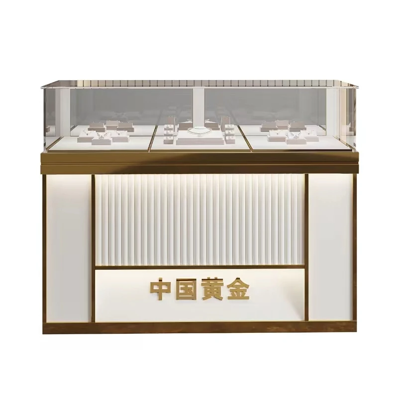 (Customized) custom jewelry kiosk showcase jewellery display cabinet luxury stainless steel frame glass jewelry showca