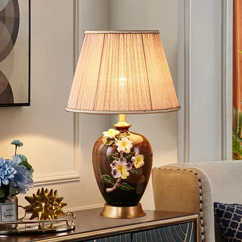 BUNNY Modern Brass Ceramic Table Lamp LED Dimming Creative European Copper Desk Light for Home Living Room Bedroom Decor