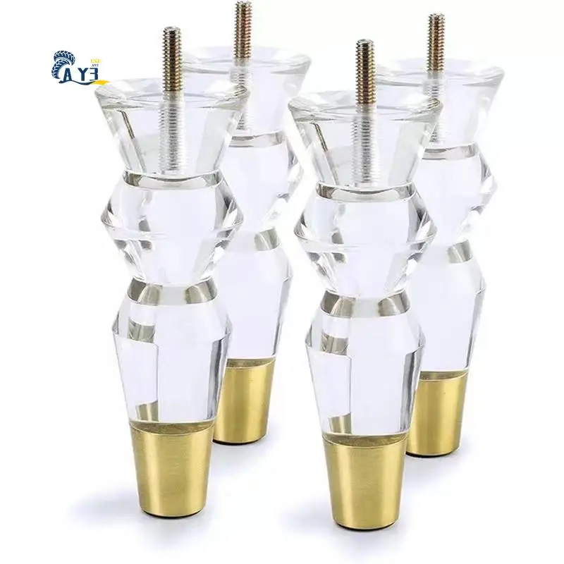 

AY03-6.9Inch Acrylic Furniture Legs Replacement Sofa Feet Cabinet Modern Clear Decor DIY Legs Bed Feet Tapered Style Set Of 4