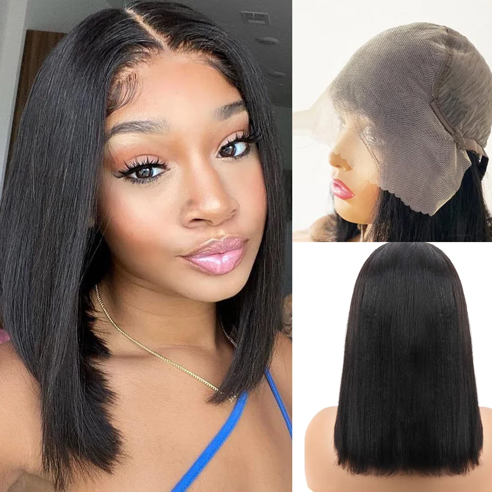 

13x6 HD Bob Transparent Full Lace Frontal Wig Human Hair 200% Density Straight Glueless Wig Ready To Go Human Hair Wigs