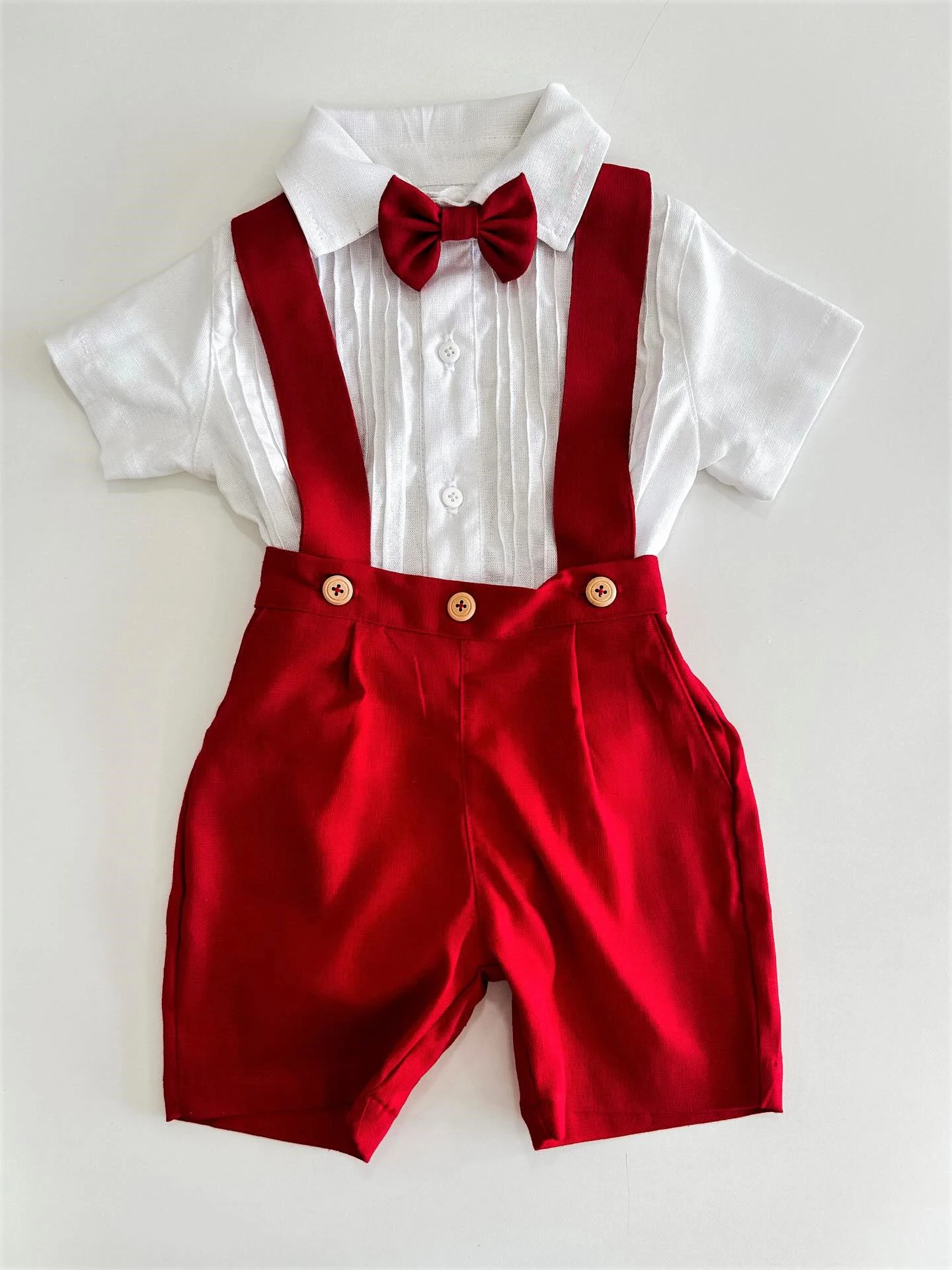 0-6Y Baby Boy Vintage Bow Tie Pleated Red White Outfit Suit for Birthday Party Wedding Photography