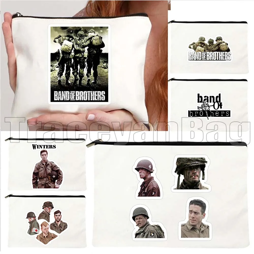 

Retro Movie Band of Brothers Don Malarkey Skip Muck Richard Winters Canvas Cosmetic Makeup Toilet Bag Pencil Case Zipper Pouch