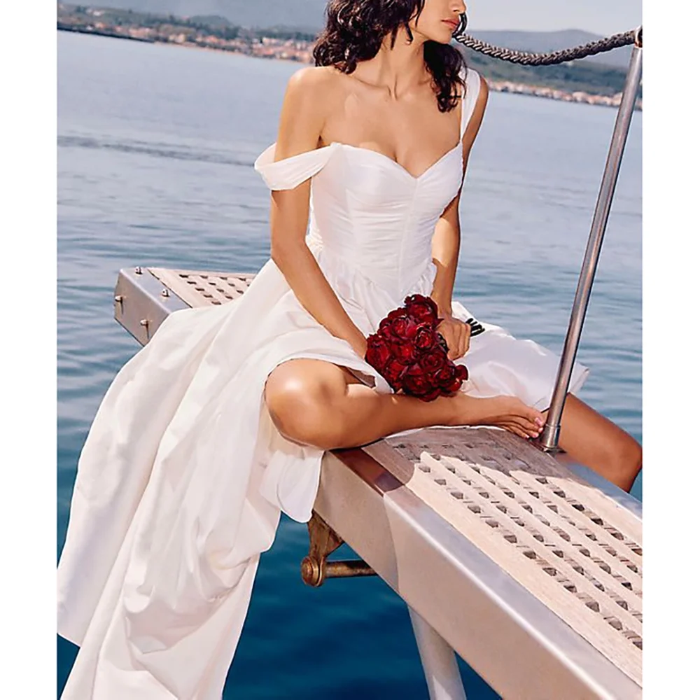 

Elegant Square Collar Draped Long Dress For Evening Party Simple A-Line Long Prom Gowns Satin Pleat Dresses