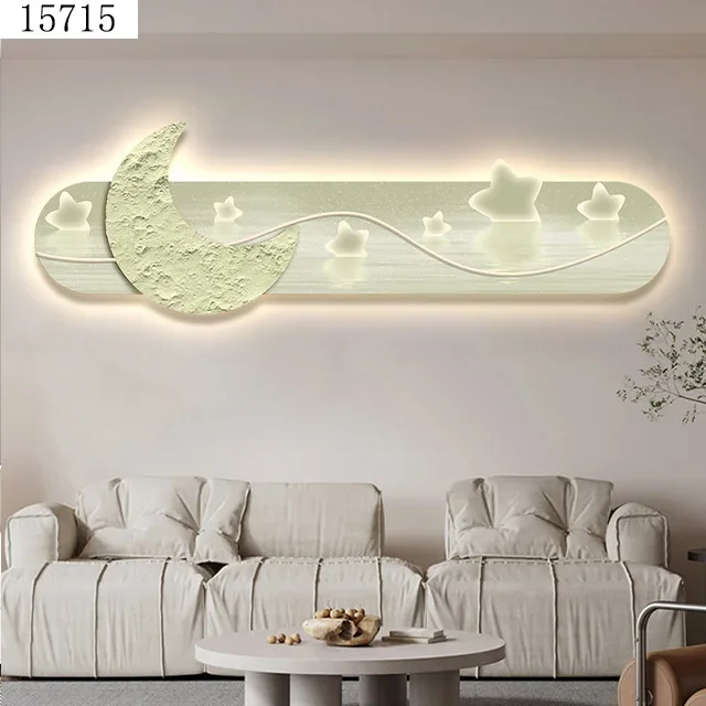 Moon and stars decorative painting modern simple mural bedroom bedside crystal porcelain painting laser engraving background