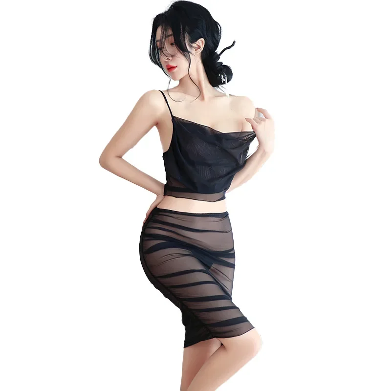 ผู้หญิง Exotic ชุดกระโปรง Ultra บางดูผ่าน Temptation Tanp Tops + กระโปรงสะโพกชุดนอนสื่อลามก Clubwear ชุดชั้นใน