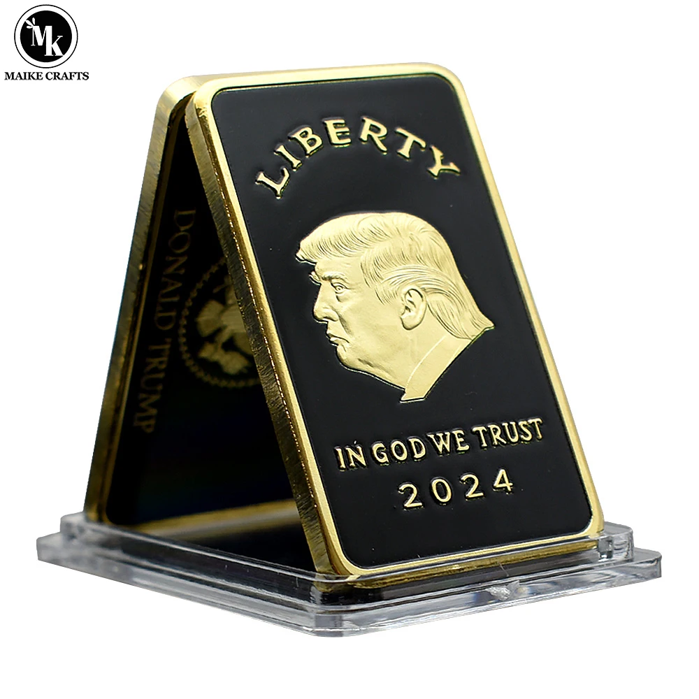 

2024 Donald Trump Gold Bar IN GOD WE TRUST Metal Challenge Coin Collection Fan Gift