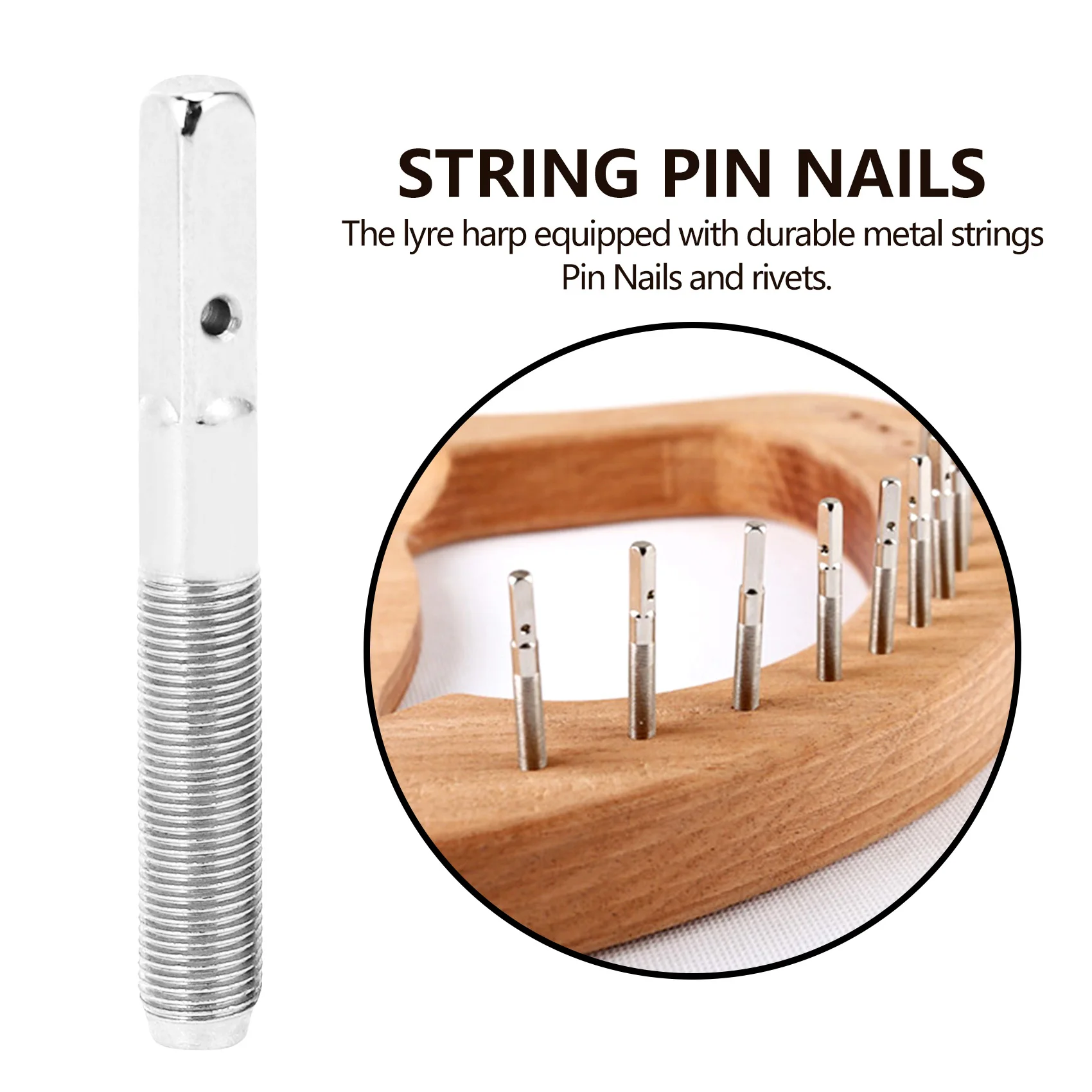 20 Pcs Lyre Harp Tuning Pin Nails with 20 Pcs Rivets Set for Lyre Harp Small Harp Musical Stringed Instrument