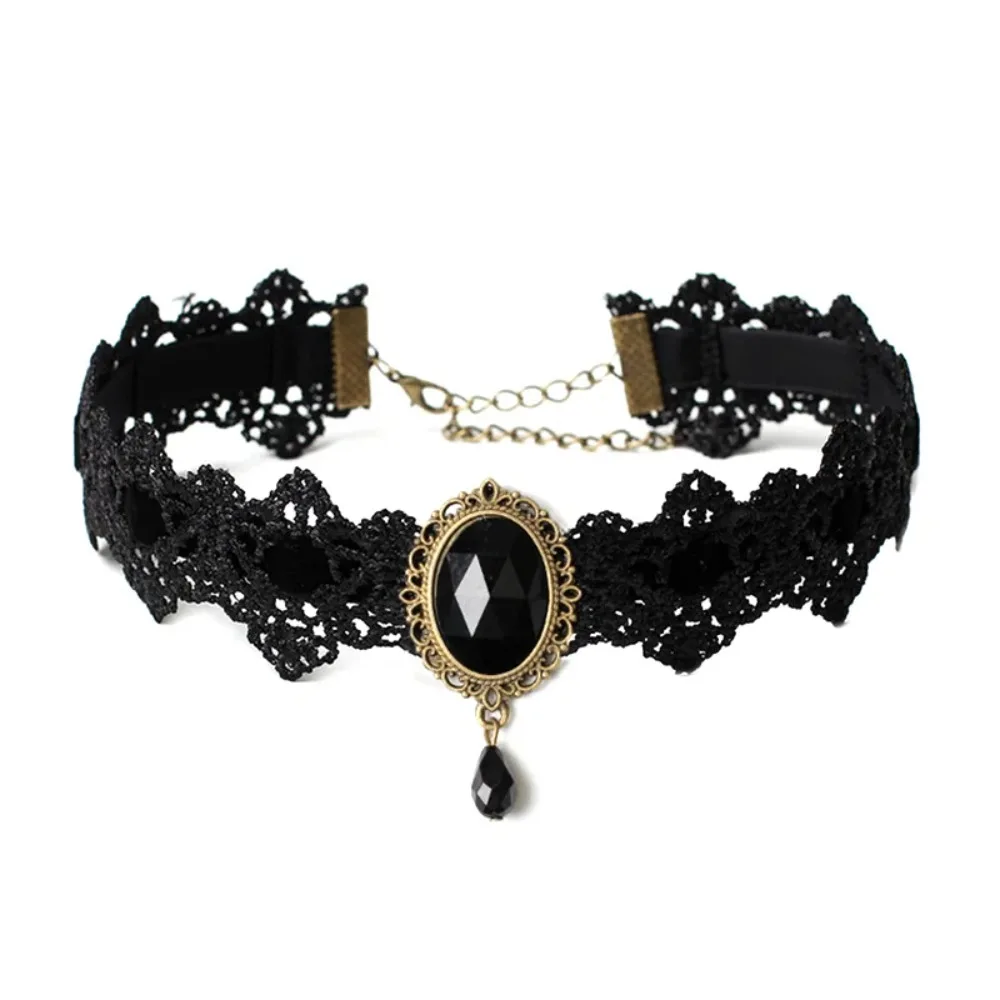 Gargantillas góticas, gargantilla de cuello de encaje negro de cristal, collar Vintage victoriano para mujer, joyería Steampunk