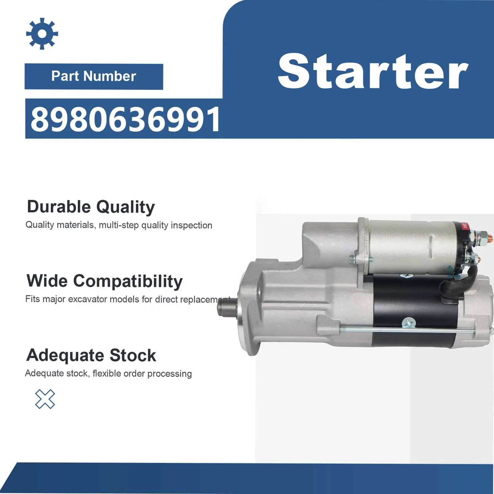 12V Starter Motor 8980636991 For Case Construction CX210B CX230B CX240B CX210C CX235C CX230C CX250C CX225SR JS200