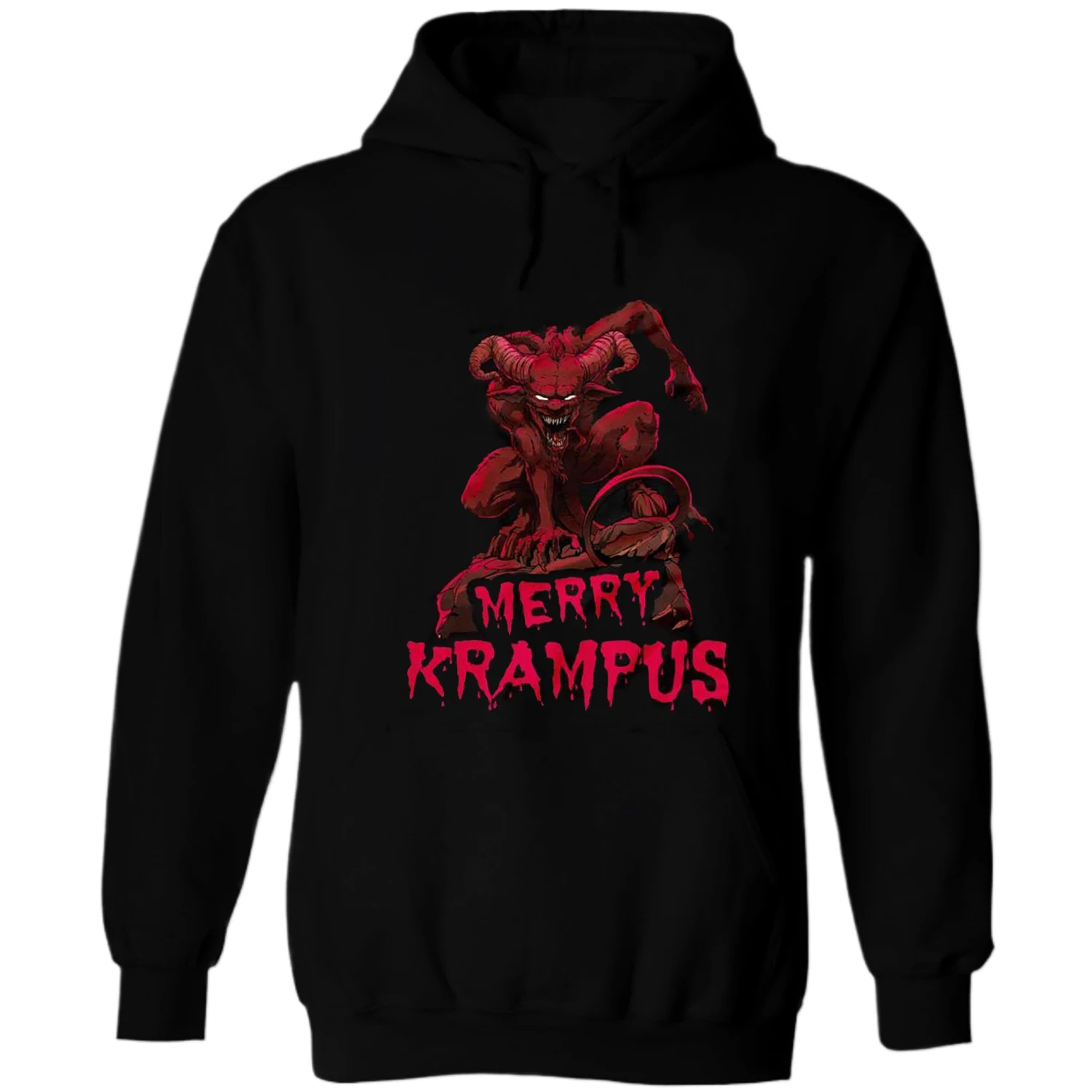 Retro Red Ink Merry Krampus Christmas Pullover Hoodie 100% Cotton Comfortable Casual Mens Sweatshirt Fashion Xmas Streetwear