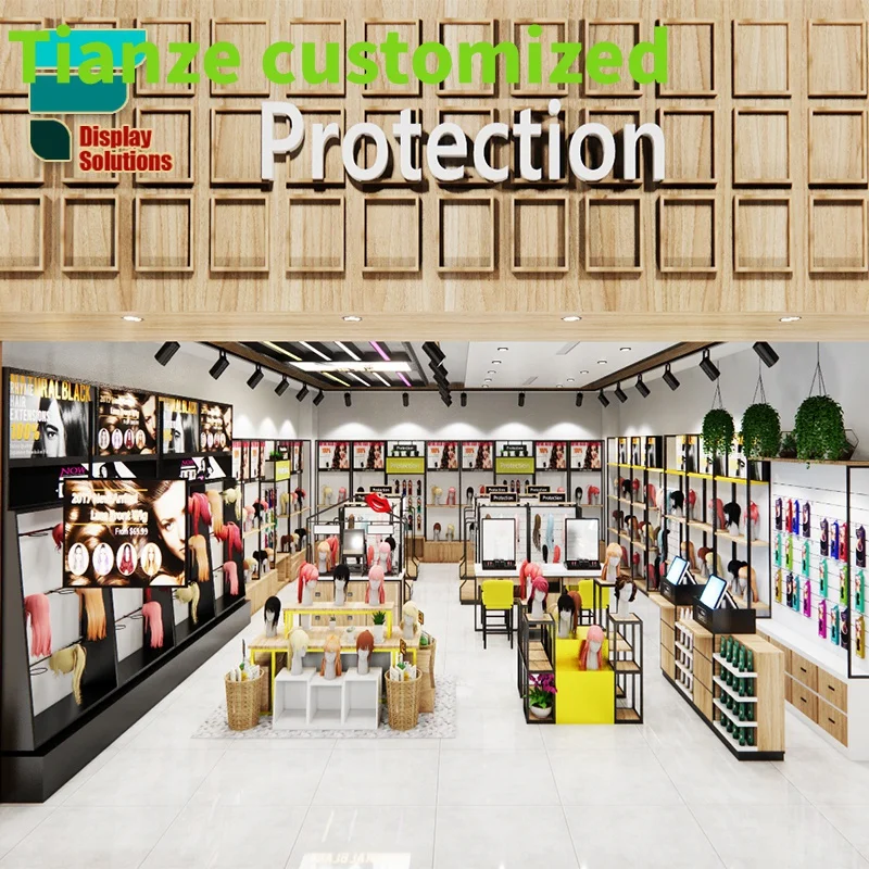 

Customized-Factory Customize Beauty Supply Store Fixtures Cosmetic Store Shelf Rack Hair Wigs Wig Display Cabinet Showcase