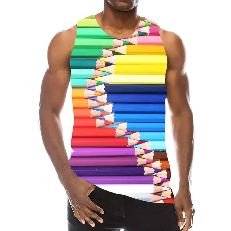 Summer Quick Dry Running Mens Vest Summer Sports Colored Vest Colorful Sleeveless Pattern Men'S Vest Big T Shirts