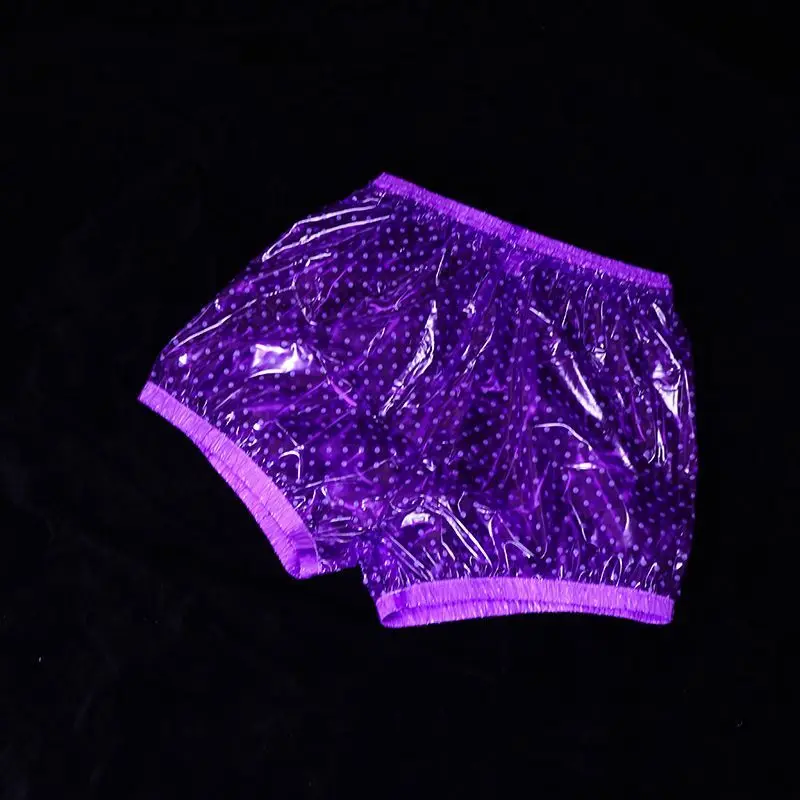 PVC Waterproof Dot Graphics Sheer Mini Shorts Elastic Waist